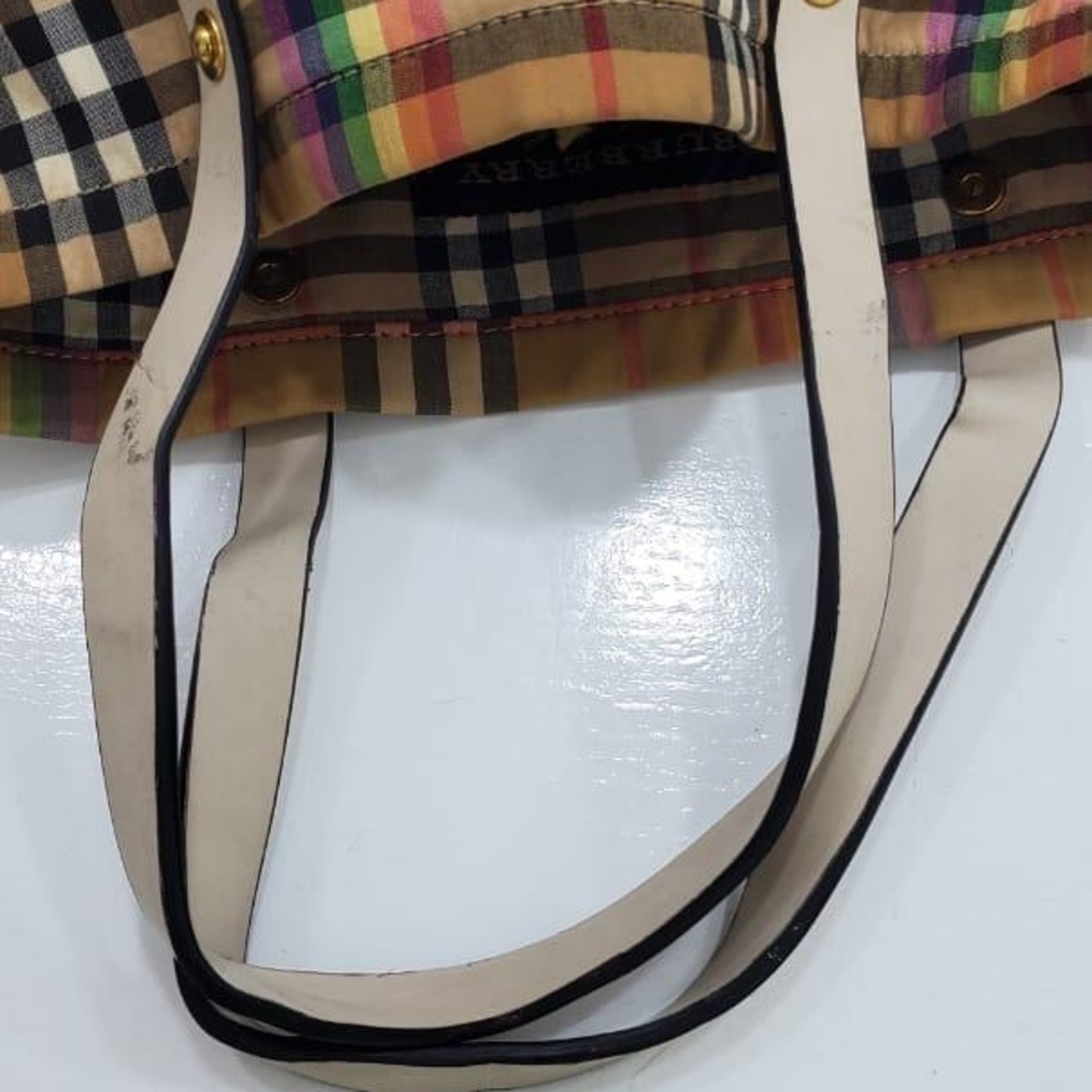 Burberry Tan and Red Tote Bag with Iconic Design - Picture 9 of 15